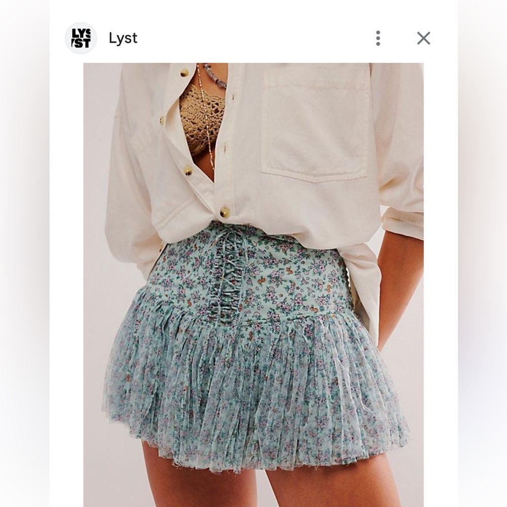 Free People Floral Blue Skirt